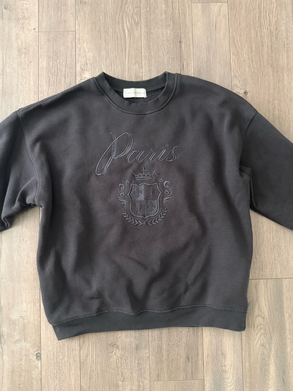 Dark Grey 'Paris' Embroidered Crewneck Sweatshirt